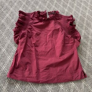 English Factory Burgundy Smocked Ruffle Sleeve Mock Neck Top Size M 100% cotton